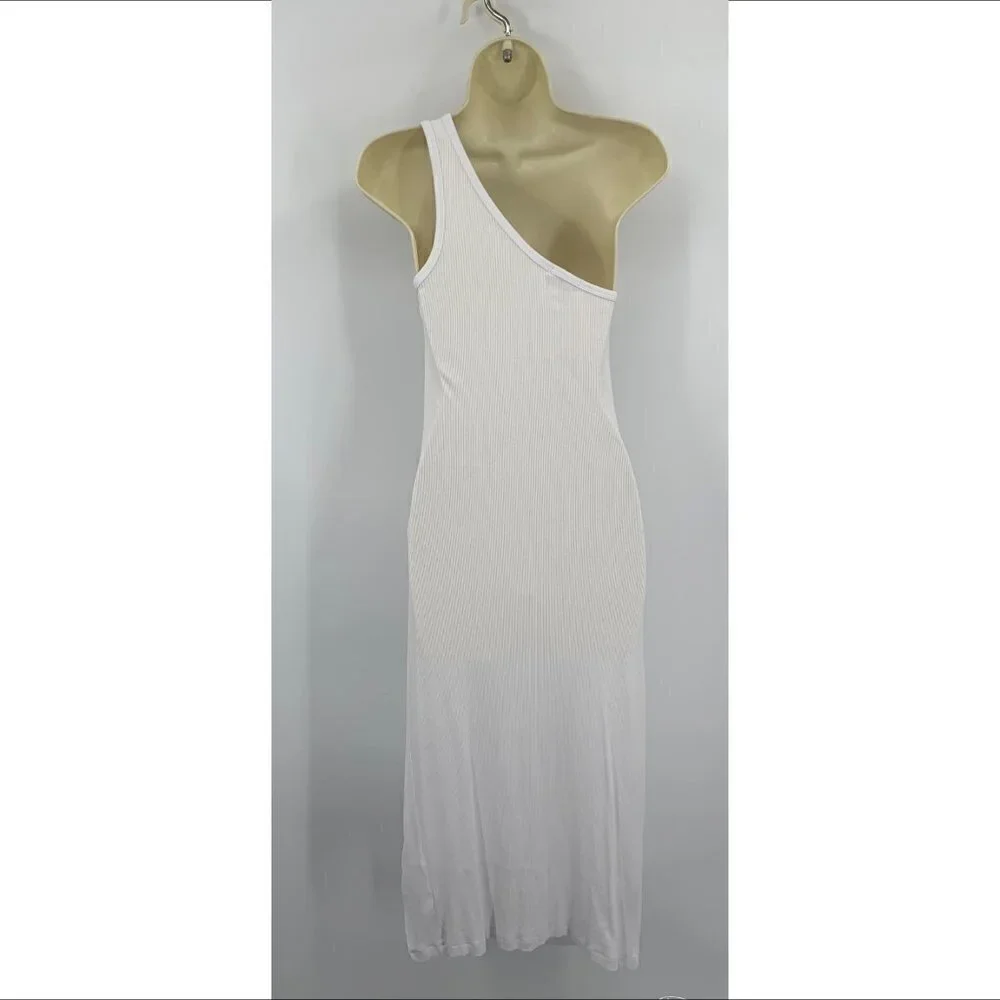 LNA Ariel Tank Dress White one shoulder ribbed stretchy slit midi bodycon Small